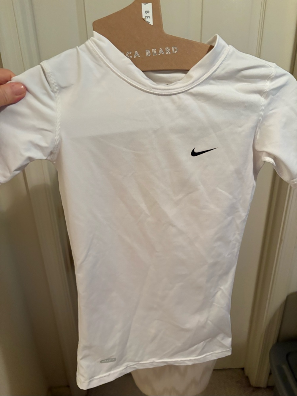 Nike White Kids Performance Short Sleeve Tee with Black Swoosh M (10-12)